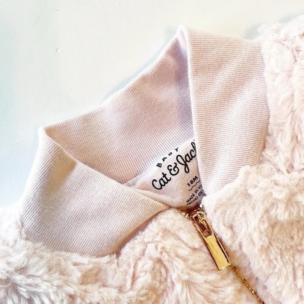 Baby Cat & Jack baby girls pink fleece zip up bomber jacket